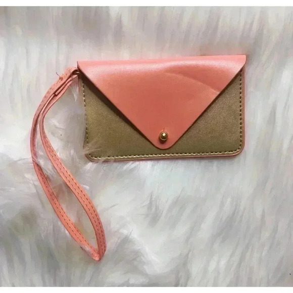 ⭐️5 for $25 ⭐️ Coral/Gold ID/card holder wristlet - Picture 1 of 4